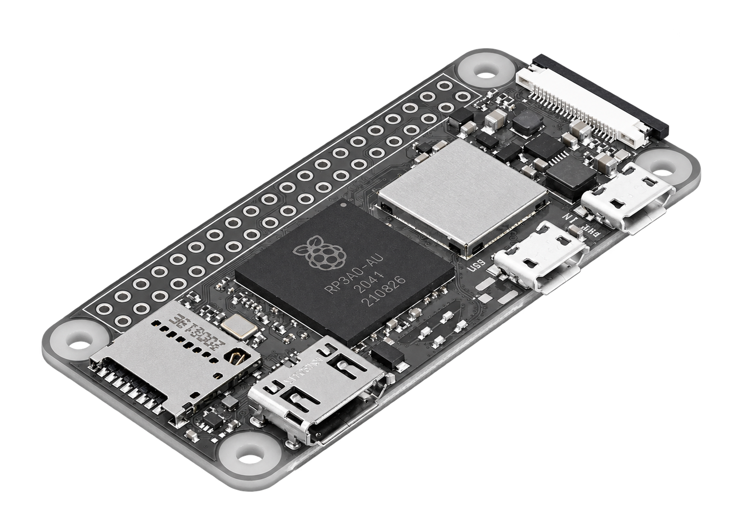 Monochrome cutout of a Raspberry Pi Zero 2 W board